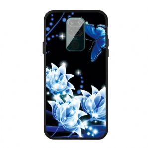 Hülle Für Xiaomi Redmi Note 9 Schmetterling Und Blaue Blumen