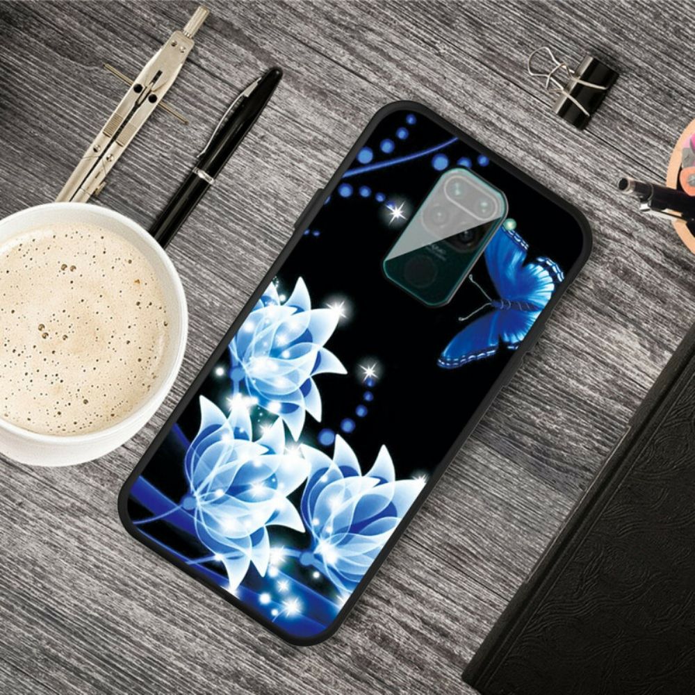 Hülle Für Xiaomi Redmi Note 9 Schmetterling Und Blaue Blumen