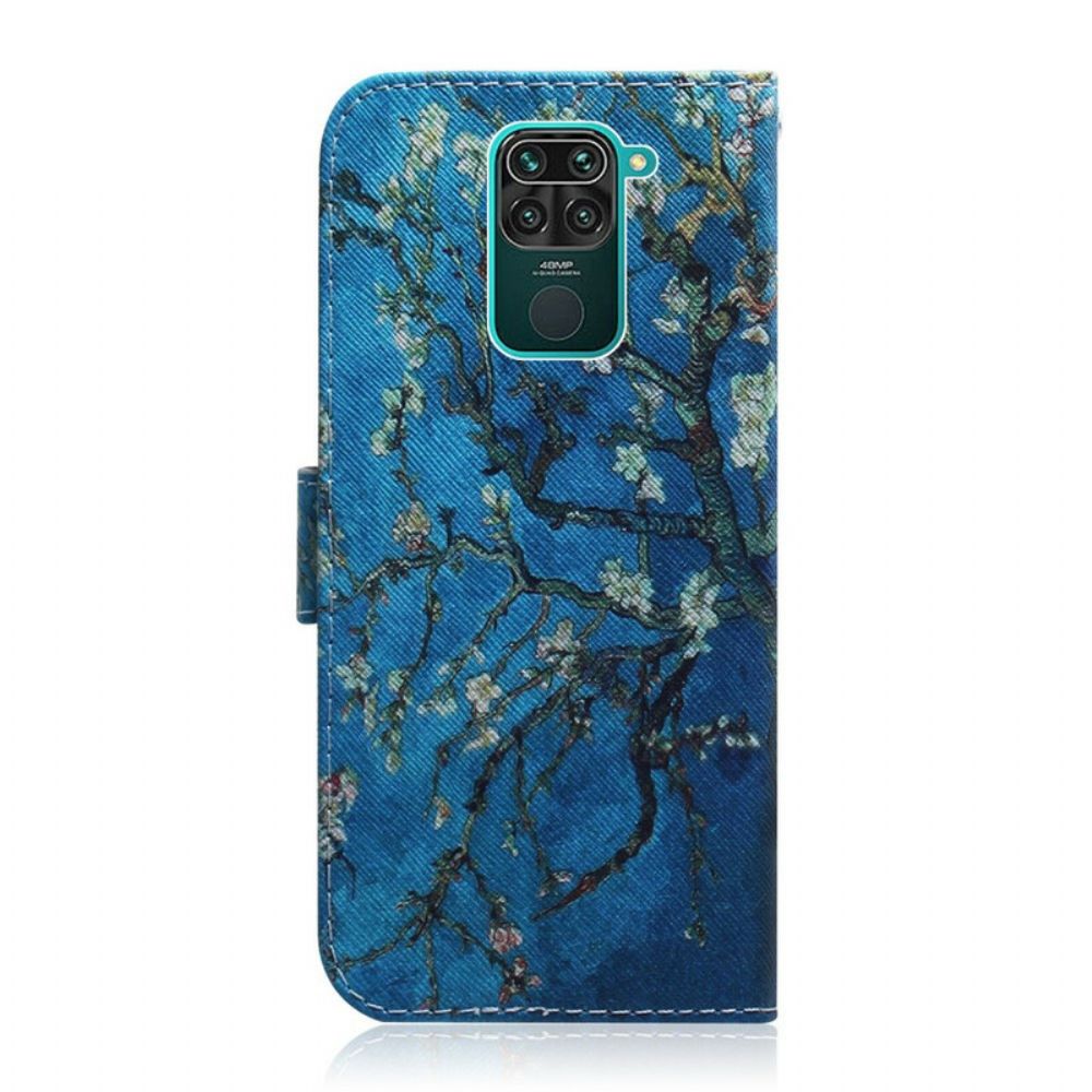 Lederhüllen Für Xiaomi Redmi Note 9 Blühender Baum Blauer Hintergrund