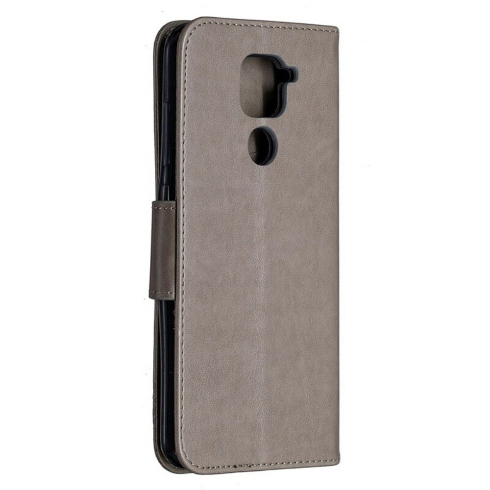 Lederhüllen Für Xiaomi Redmi Note 9 Flip Case Schmetterlinge Und Schräge Klappe