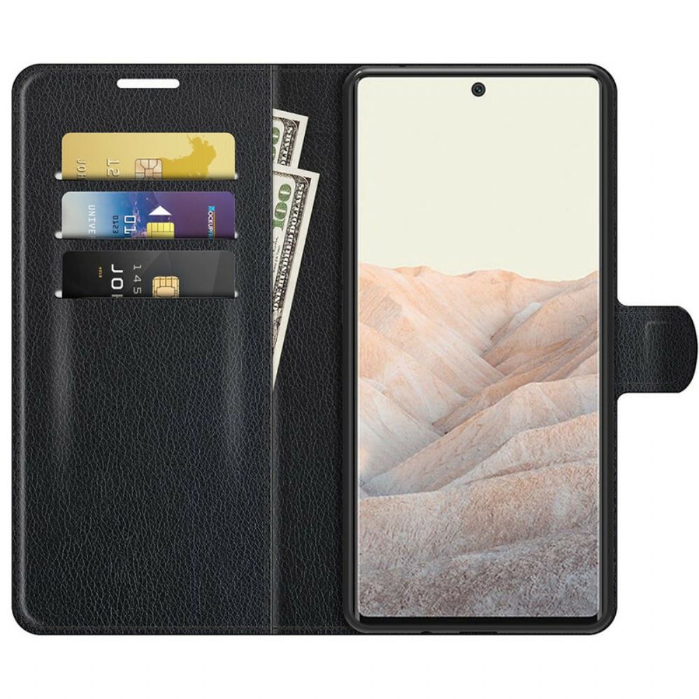 Flip Case Für Google Pixel 6 Pro Klassisches Litschi Kunstleder