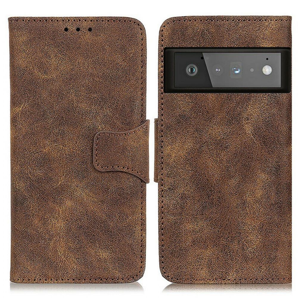 Lederhüllen Für Google Pixel 6 Pro Flip Case Vintage Doppelseitige Magnetklappe