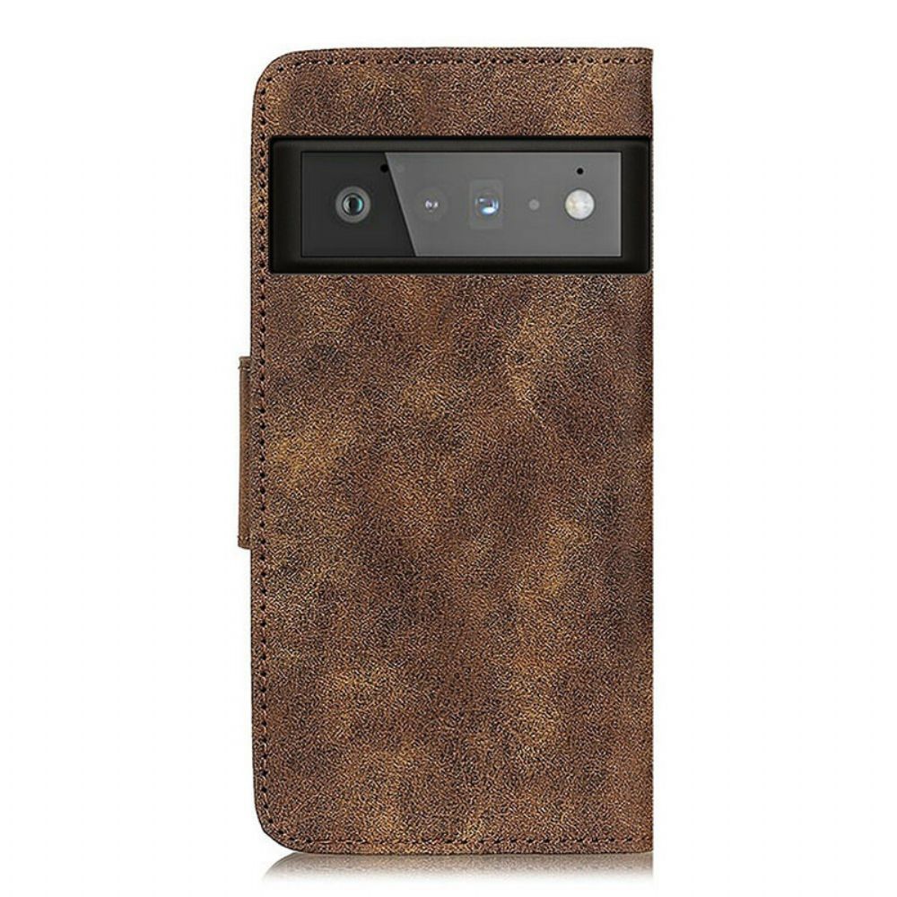 Lederhüllen Für Google Pixel 6 Pro Flip Case Vintage Doppelseitige Magnetklappe