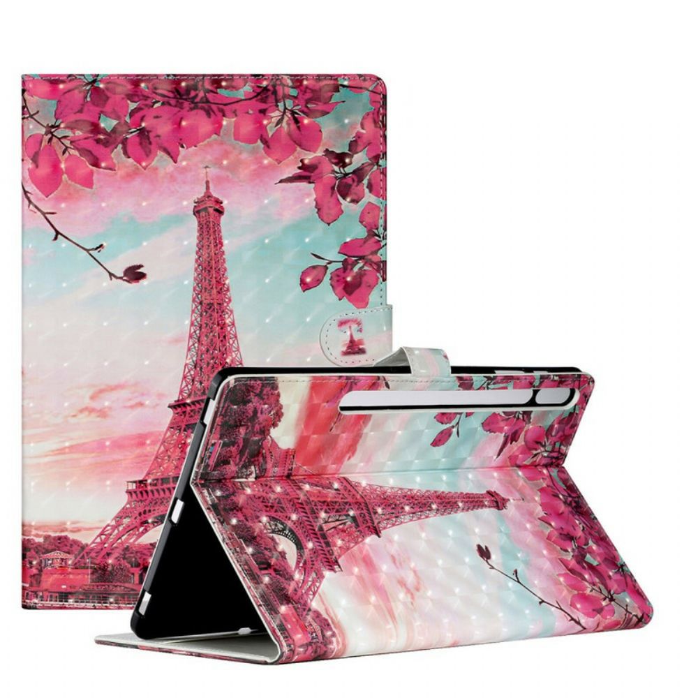 Flip Case Für Samsung Galaxy Tab S7 Plus / Tab S8 Plus Eiffelturm Mit Blumenmuster