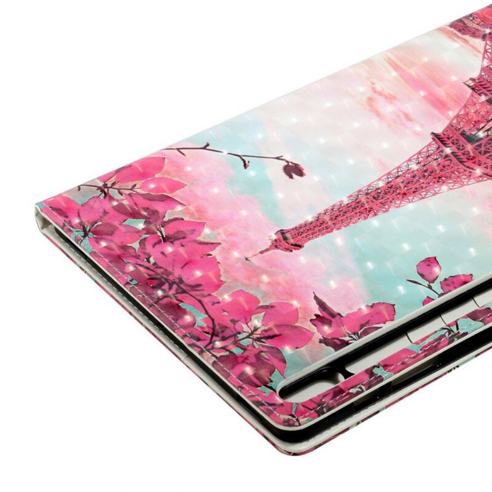 Flip Case Für Samsung Galaxy Tab S7 Plus / Tab S8 Plus Eiffelturm Mit Blumenmuster