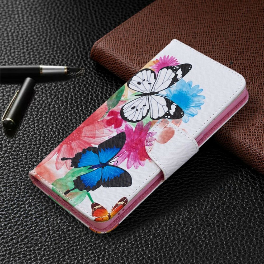 Flip Case Für Oppo Find X2 Neo Gemalte Schmetterlinge Und Blumen