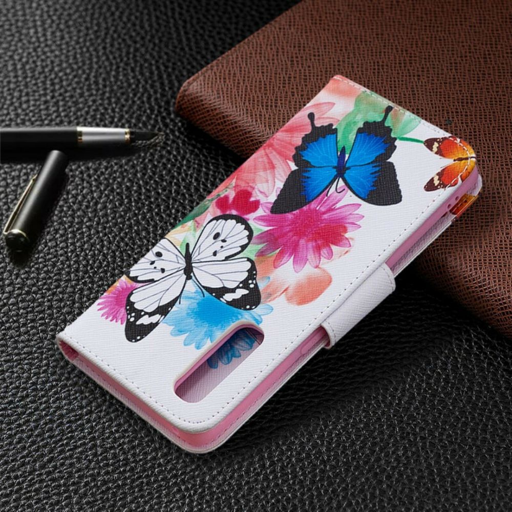 Flip Case Für Oppo Find X2 Neo Gemalte Schmetterlinge Und Blumen