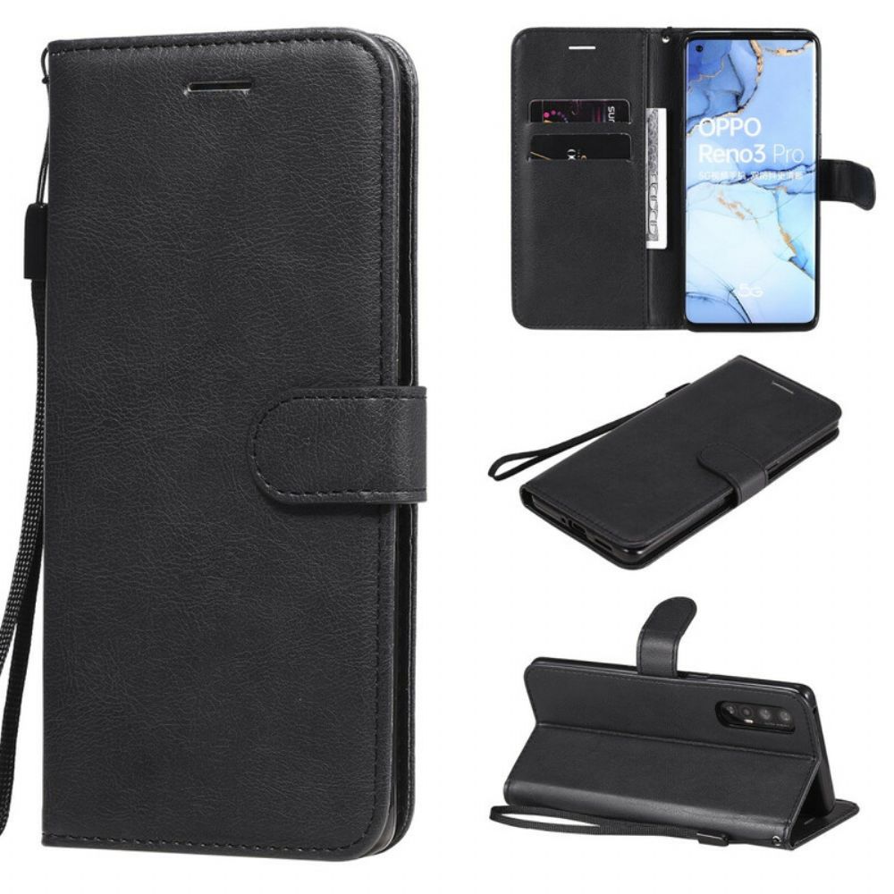 Flip Case Für Oppo Find X2 Neo Mit Kordel Armband Der Einfarbigen Serie