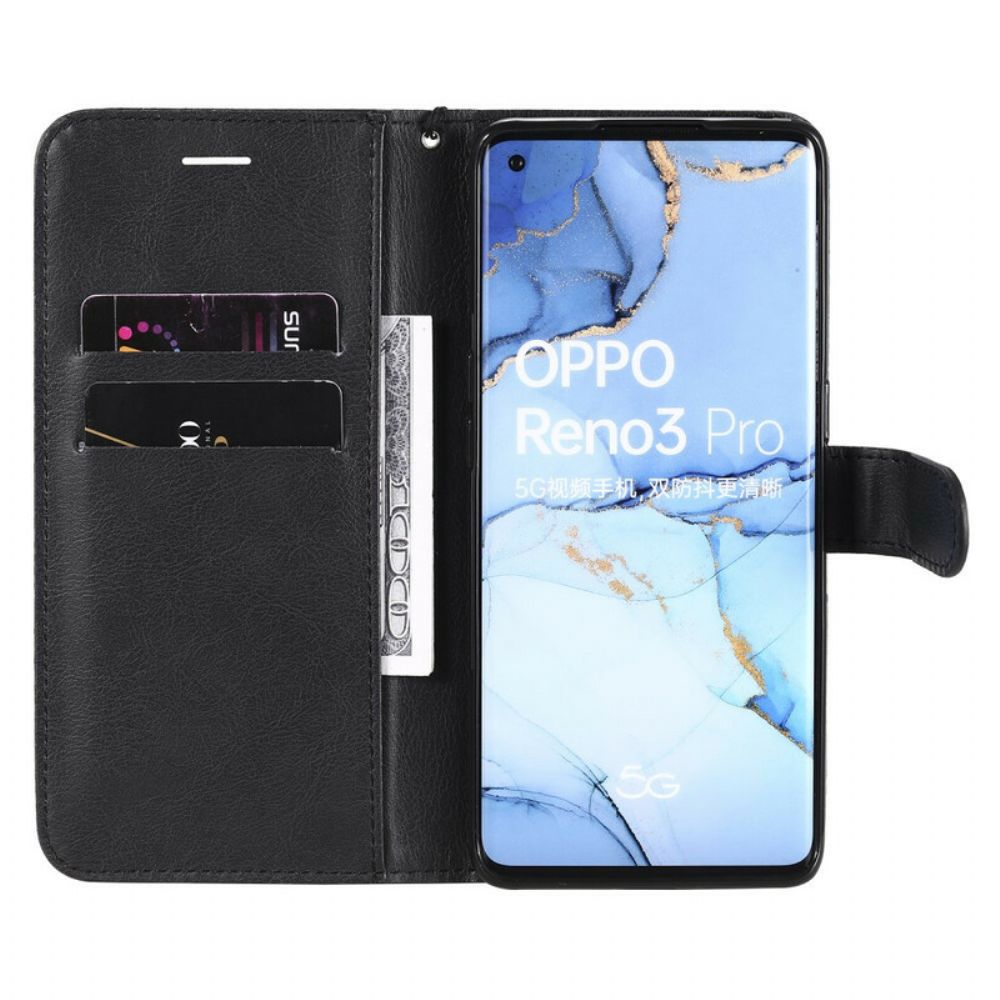 Flip Case Für Oppo Find X2 Neo Mit Kordel Armband Der Einfarbigen Serie