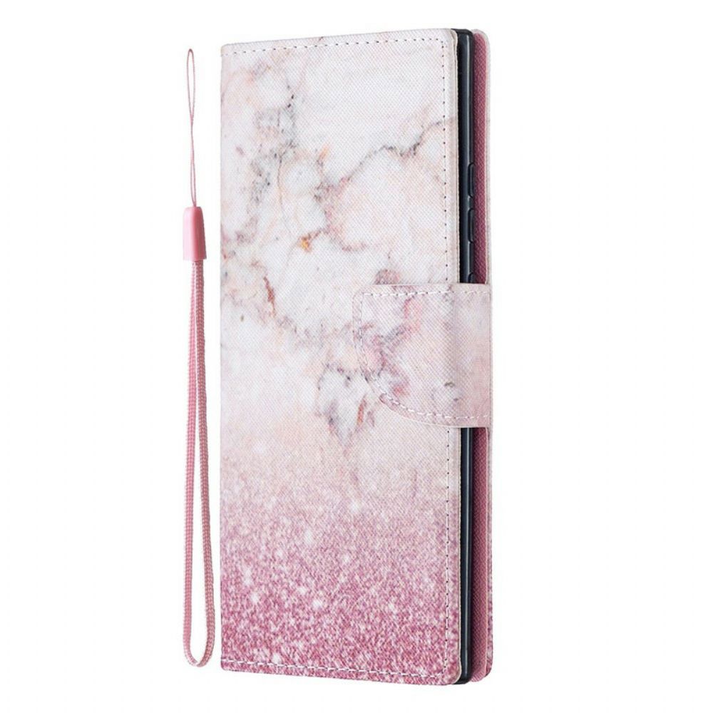 Flip Case Für Samsung Galaxy Note 20 Ultra Mit Kordel Rosa Marmor Mit Abnehmbarem Riemen