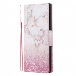 Flip Case Für Samsung Galaxy Note 20 Ultra Mit Kordel Rosa Marmor Mit Abnehmbarem Riemen