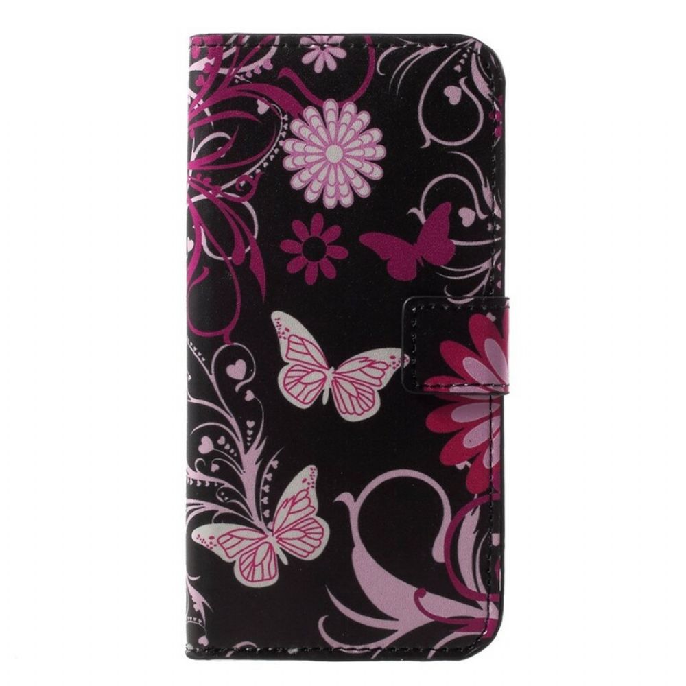 Flip Case Für Huawei P20 Lite Schmetterlinge Und Blumen