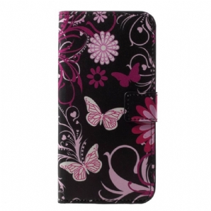 Flip Case Für Huawei P20 Lite Schmetterlinge Und Blumen