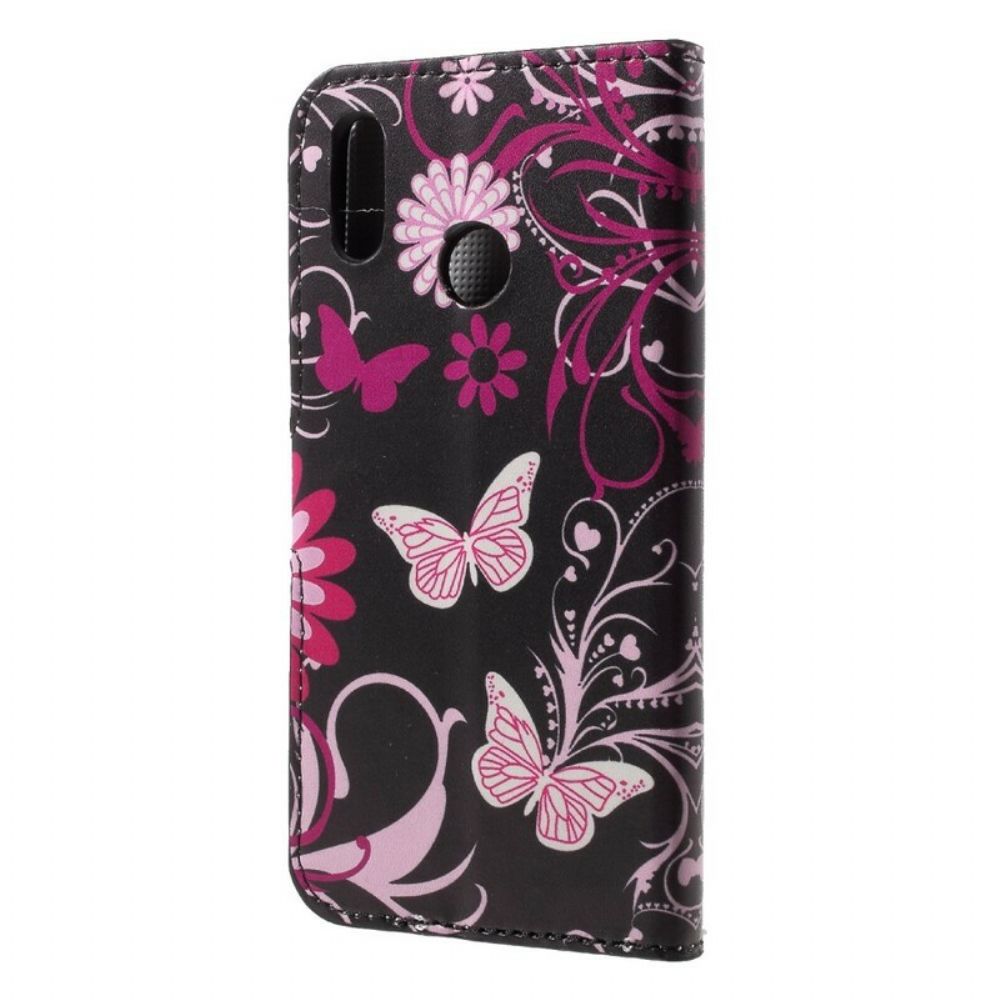 Flip Case Für Huawei P20 Lite Schmetterlinge Und Blumen