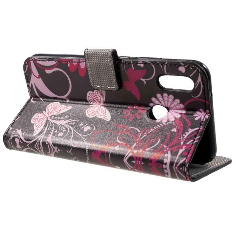 Flip Case Für Huawei P20 Lite Schmetterlinge Und Blumen