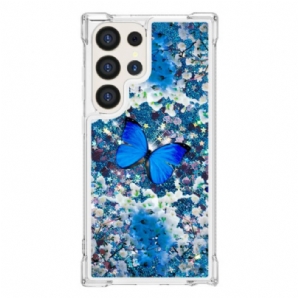 Hülle Samsung Galaxy S24 Ultra 5g Handyhülle Blauer Schmetterlingsglitter