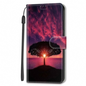 Lederhüllen Für Samsung Galaxy S24 Ultra 5g Black Tree Und Sunset Strap