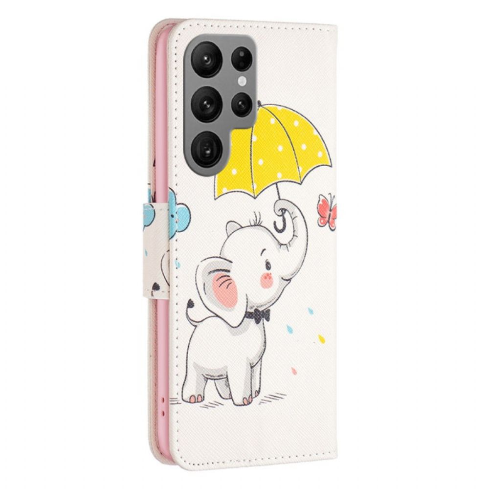 Lederhüllen Für Samsung Galaxy S24 Ultra 5g Regenschirm Und Elefant