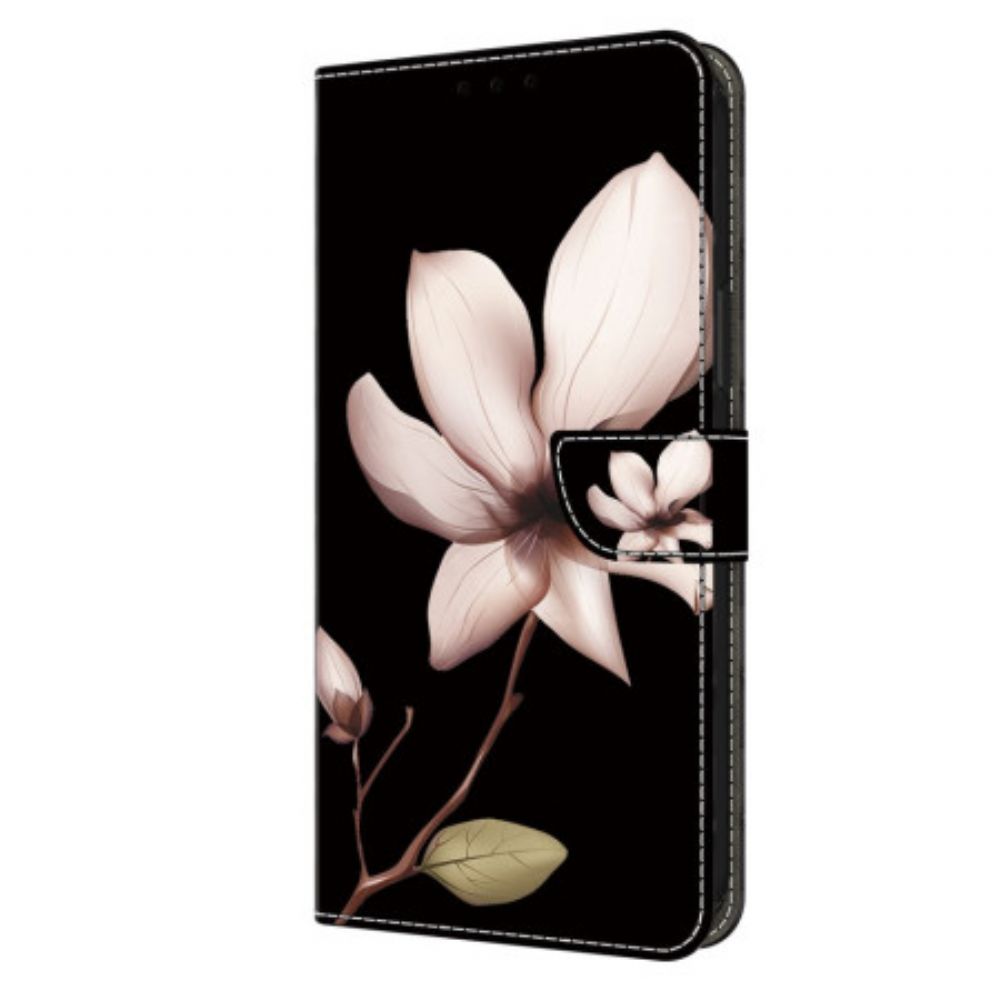 Lederhüllen Für Samsung Galaxy S24 Ultra 5g Rosa Blume Auf Schwarzem Hintergrund