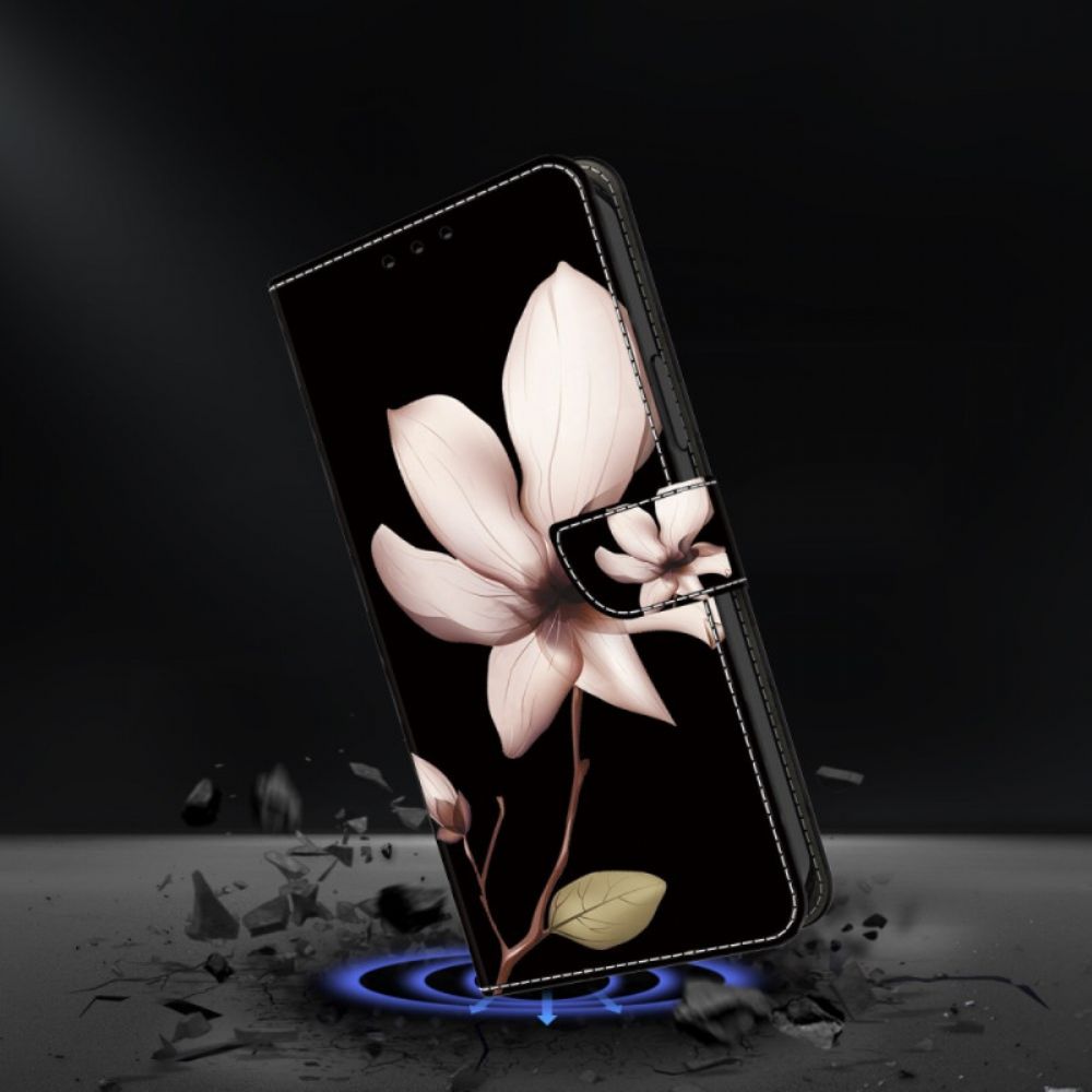 Lederhüllen Für Samsung Galaxy S24 Ultra 5g Rosa Blume Auf Schwarzem Hintergrund