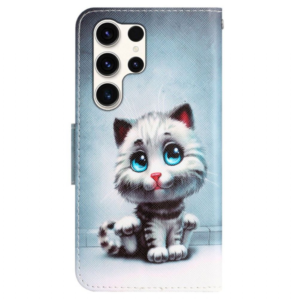 Lederhüllen Samsung Galaxy S24 Ultra 5g Blauäugige Katze Mit Riemen