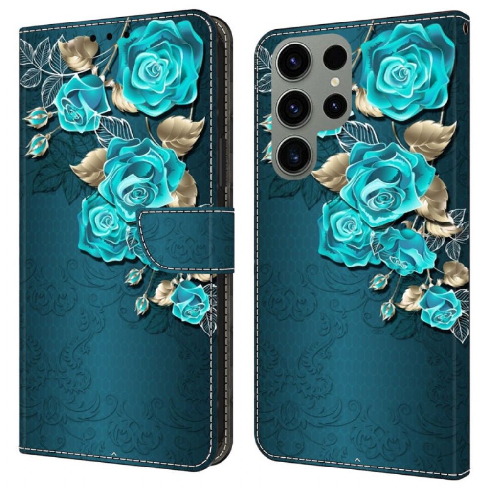 Lederhüllen Samsung Galaxy S24 Ultra 5g Handyhülle Blaue Rosen