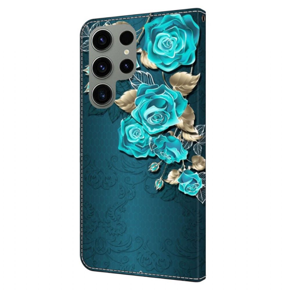 Lederhüllen Samsung Galaxy S24 Ultra 5g Handyhülle Blaue Rosen