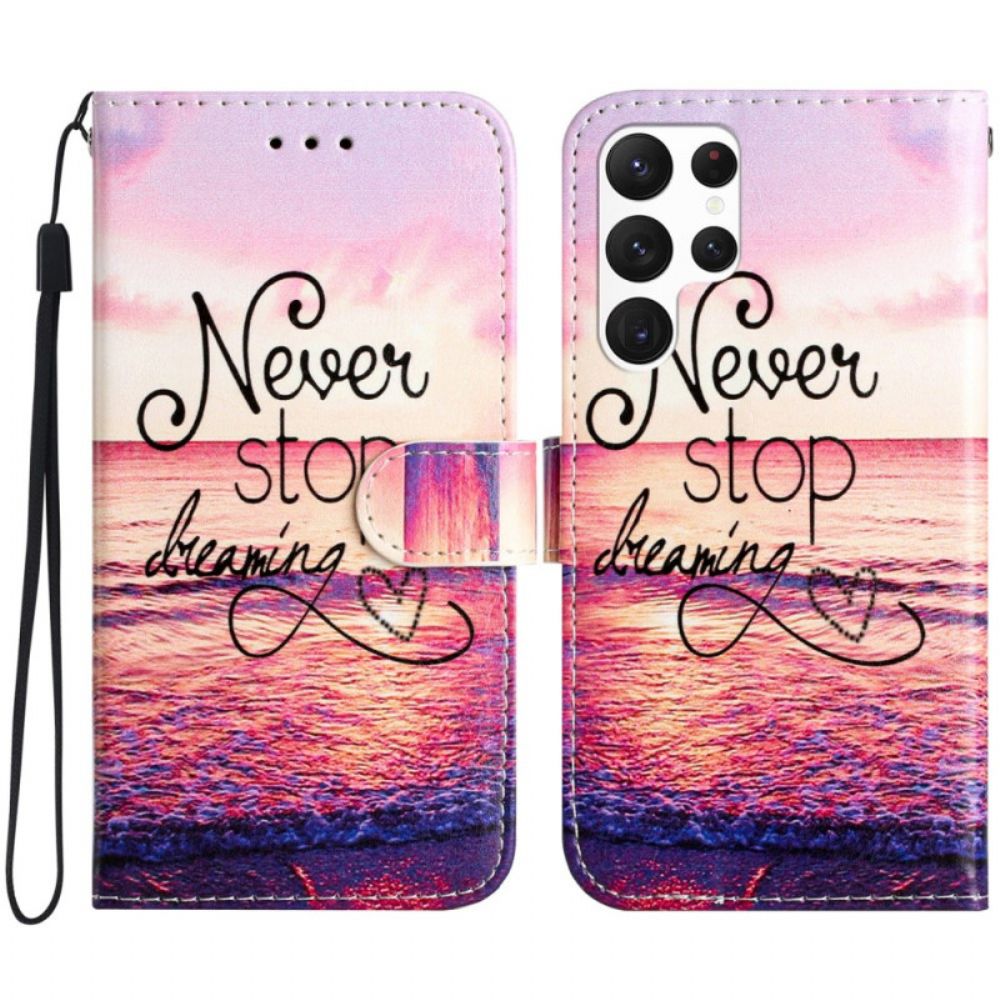 Lederhüllen Samsung Galaxy S24 Ultra 5g Handyhülle Never Stop Dreaming Mit Strap