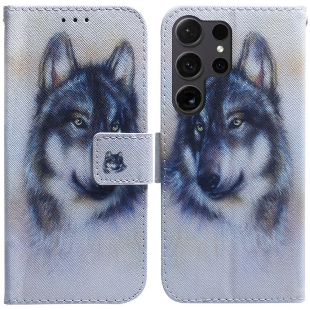 Lederhüllen Samsung Galaxy S24 Ultra 5g Handyhülle Wolf-aquarell