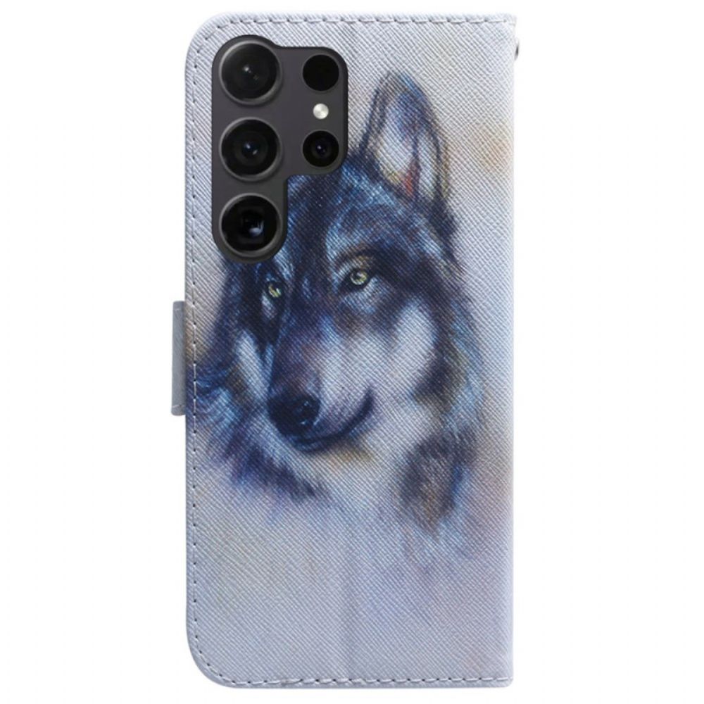 Lederhüllen Samsung Galaxy S24 Ultra 5g Handyhülle Wolf-aquarell