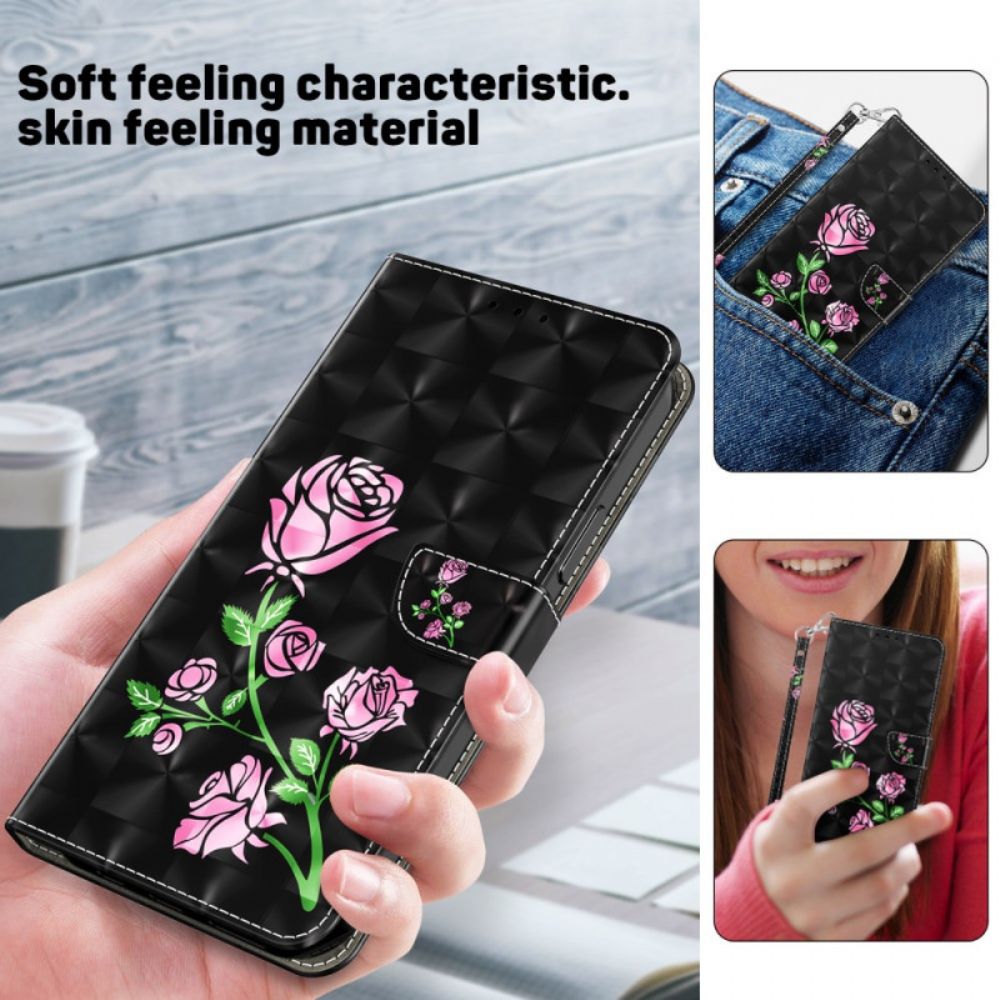 Lederhüllen Samsung Galaxy S24 Ultra 5g Rosenblüten Mit Riemen