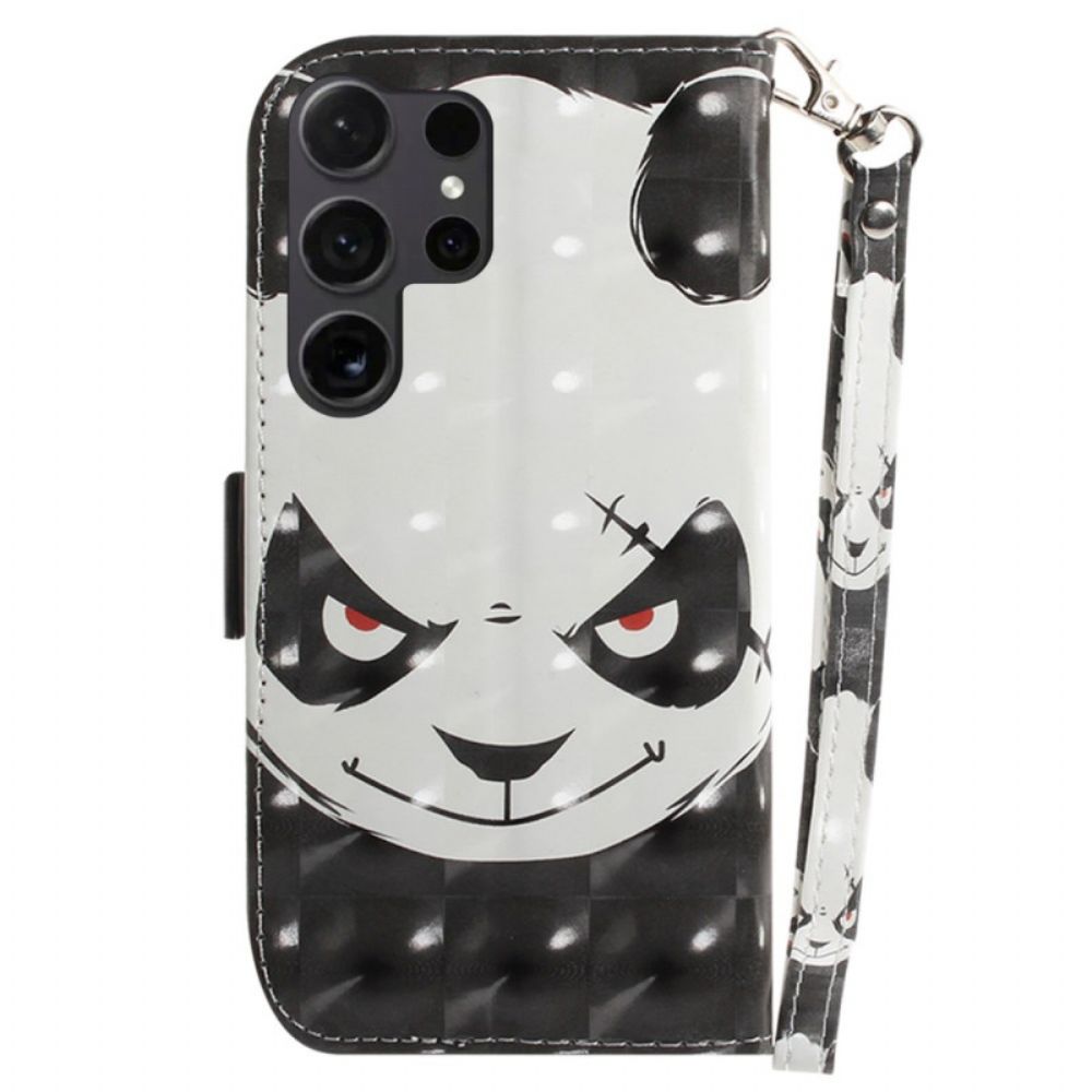 Lederhüllen Samsung Galaxy S24 Ultra 5g Wütender Panda Mit Riemen