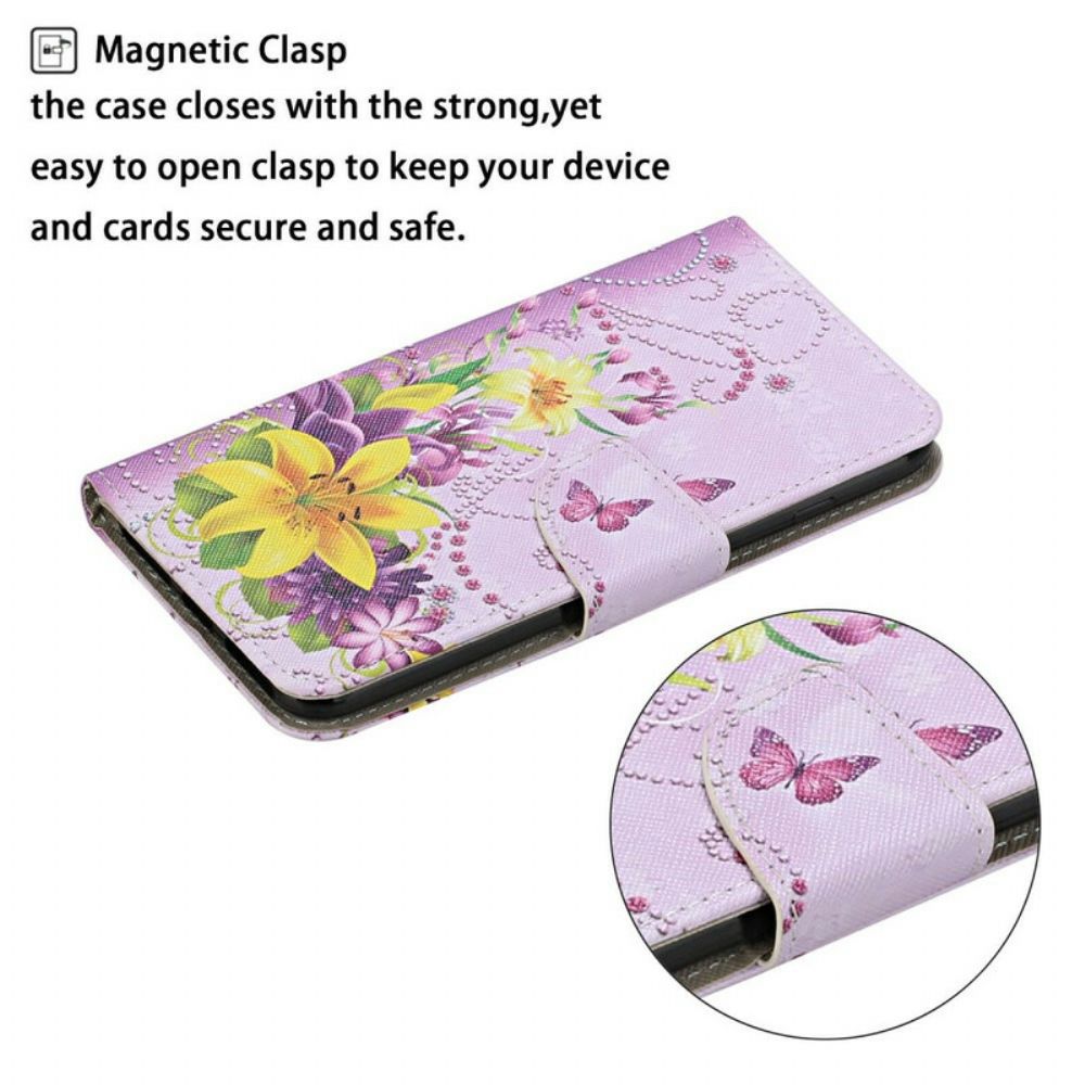 Flip Case Für iPhone 12 Pro Max Meisterhafte Blumen Mit Riemen