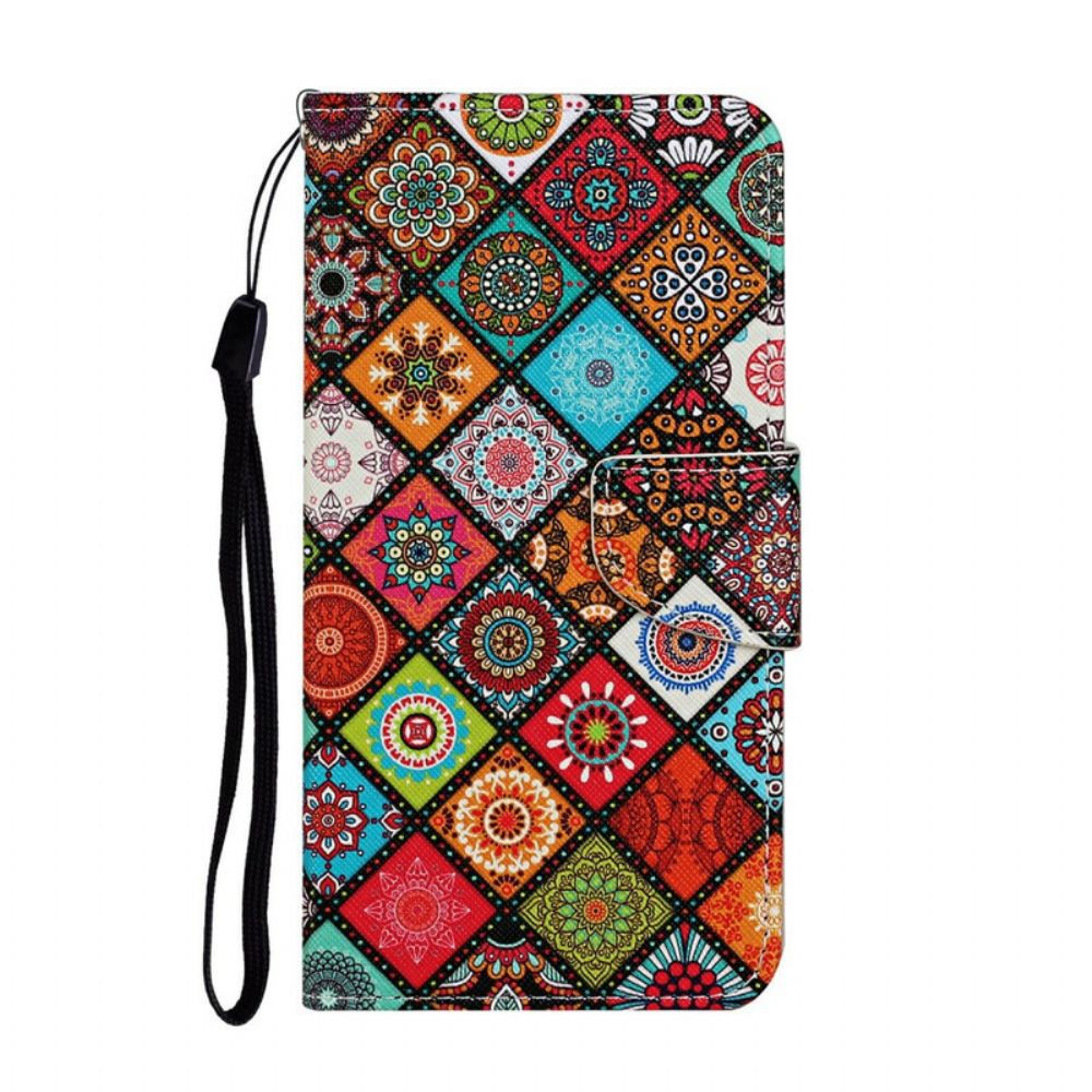 Flip Case Für iPhone 12 Pro Max Patchwork-mandalas Mit Lanyard