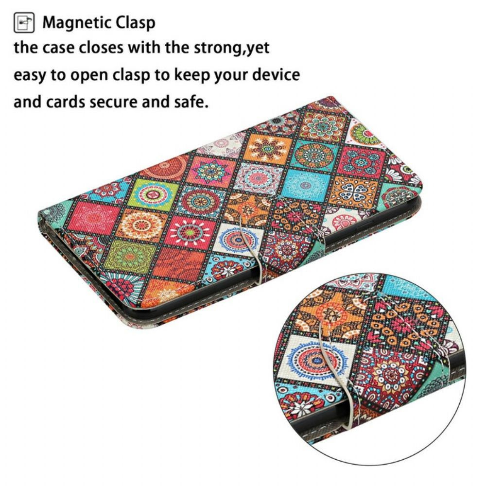 Flip Case Für iPhone 12 Pro Max Patchwork-mandalas Mit Lanyard