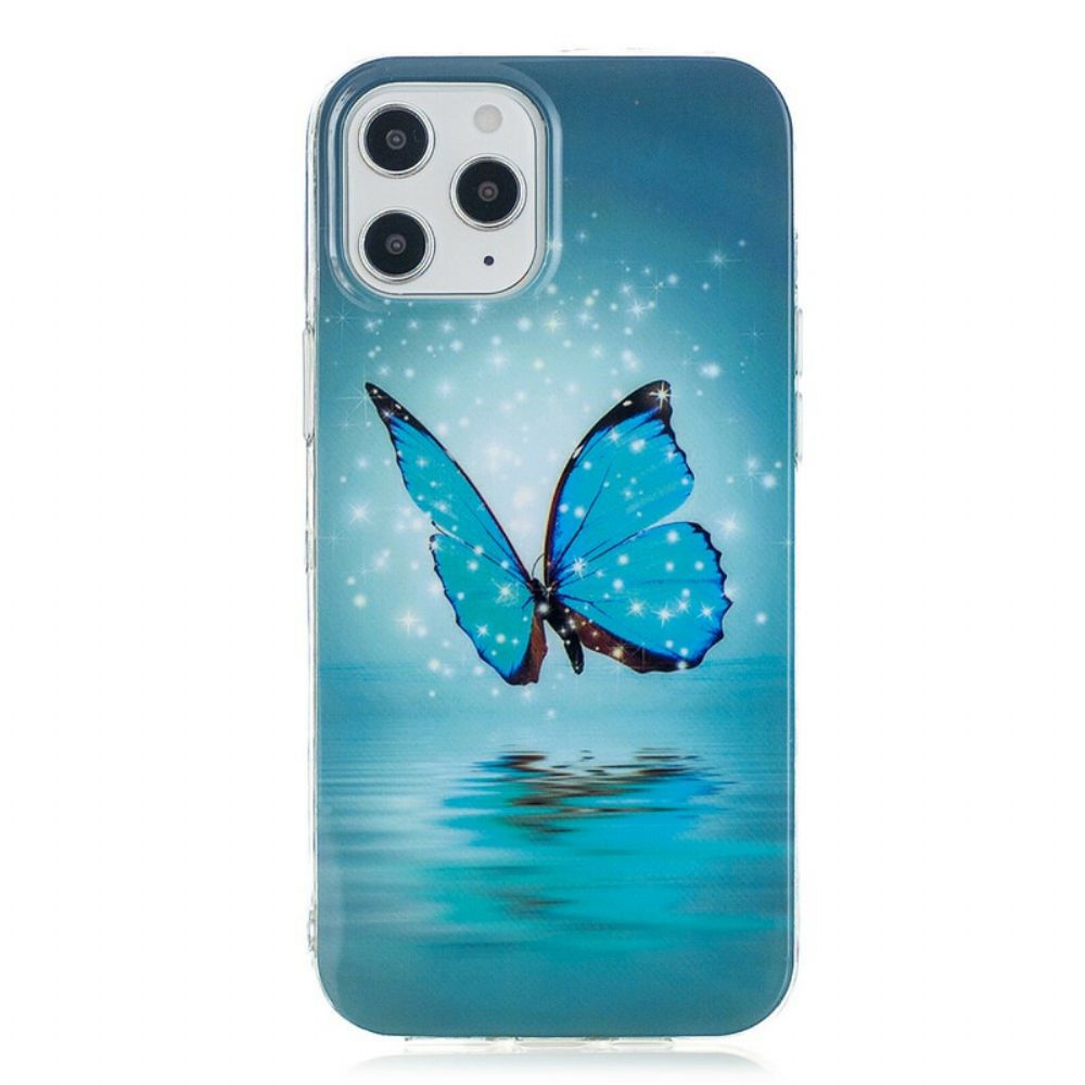 Handyhülle Für iPhone 12 Pro Max Fluoreszierender Blauer Schmetterling