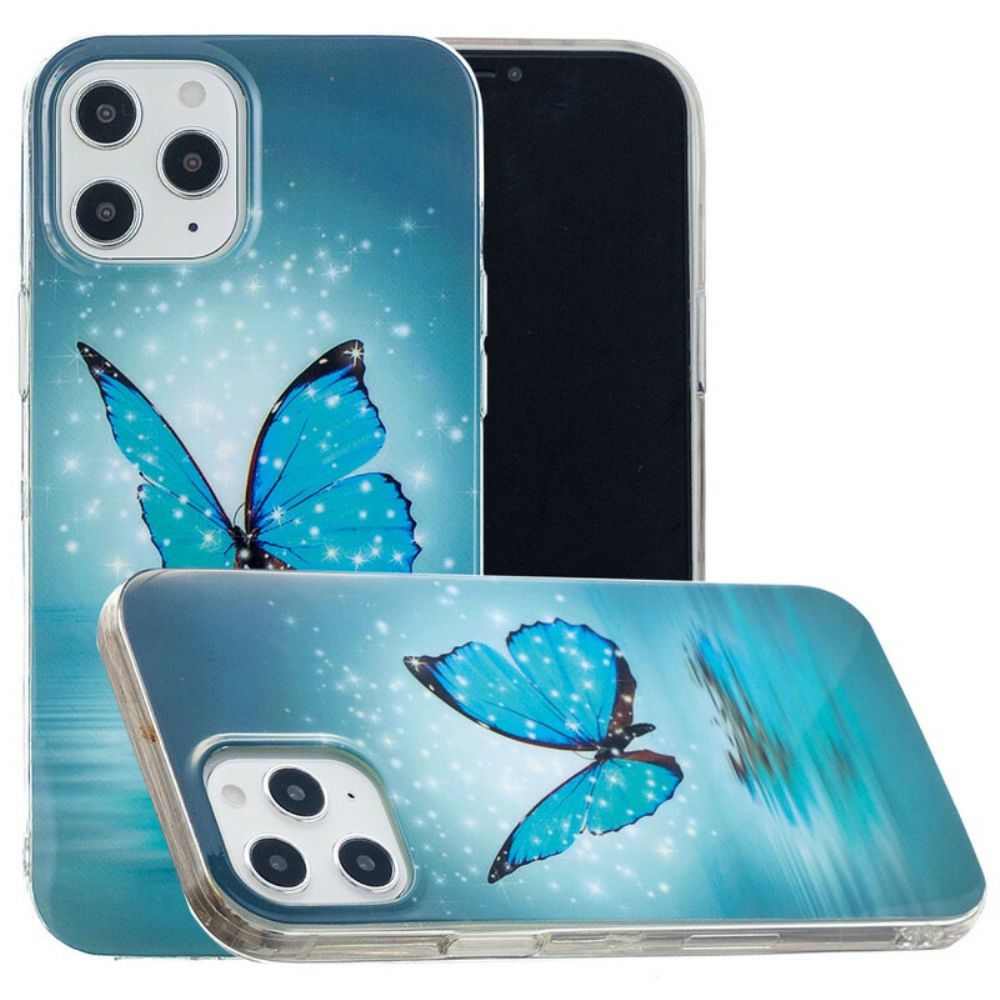 Handyhülle Für iPhone 12 Pro Max Fluoreszierender Blauer Schmetterling