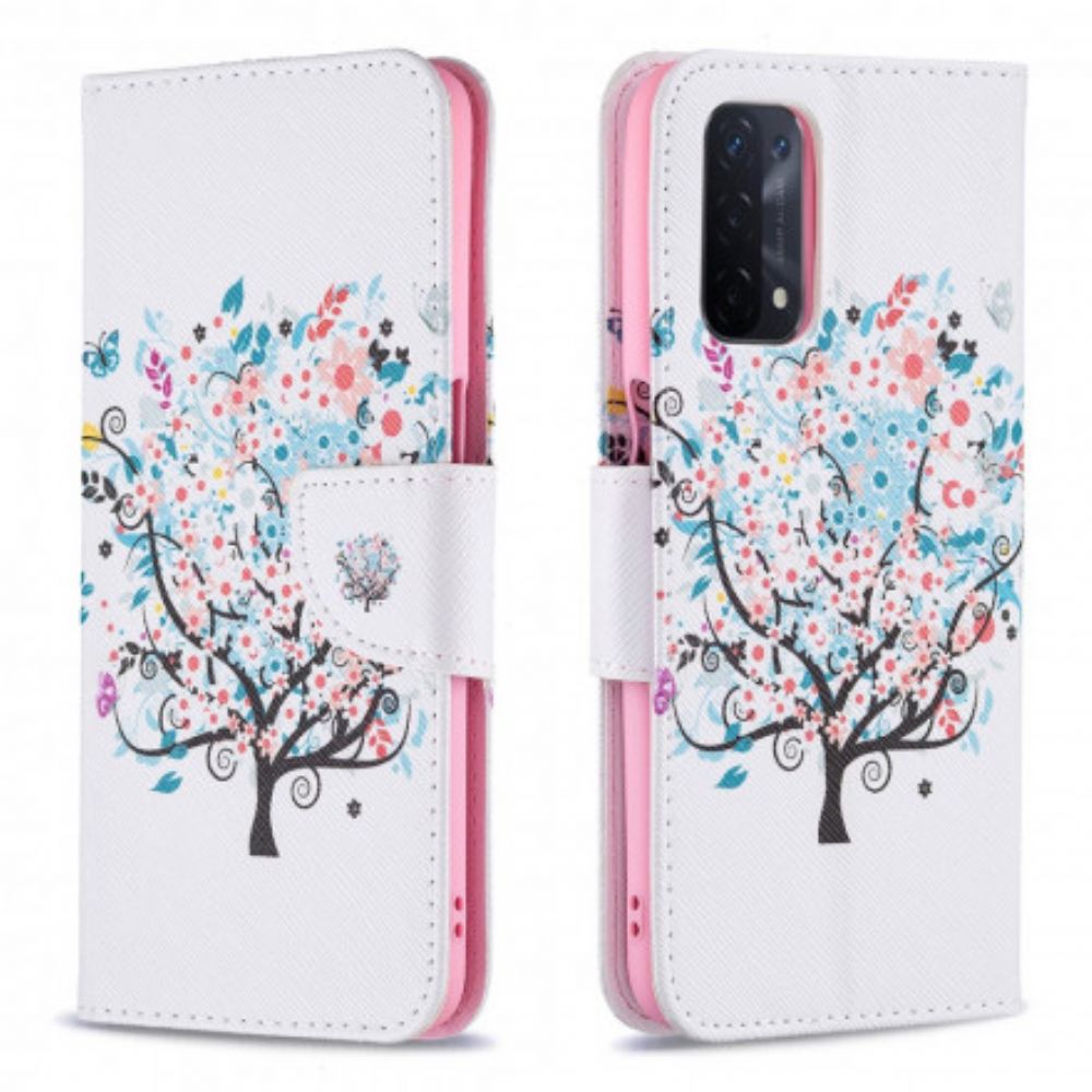 Flip Case Für Oppo A54 5G / A74 5G Blumiger Baum