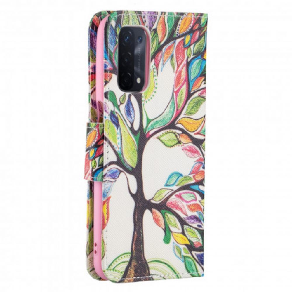 Flip Case Für Oppo A54 5G / A74 5G Farbiger Baum