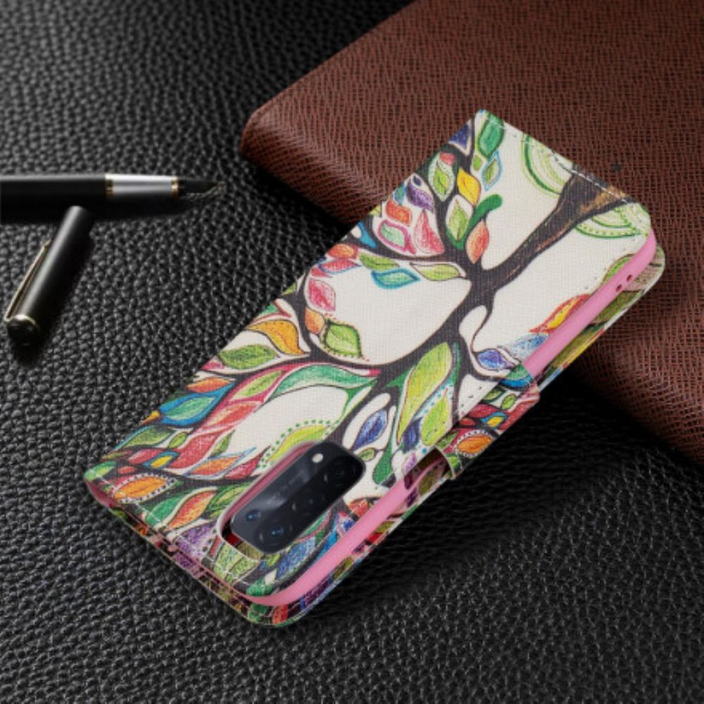 Flip Case Für Oppo A54 5G / A74 5G Farbiger Baum