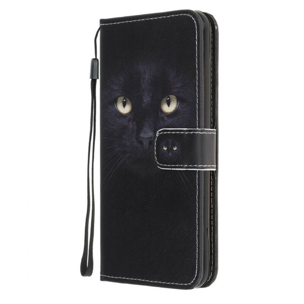 Flip Case Für Huawei Y5p Mit Kordel Schwarze Katzenaugen Mit Riemen