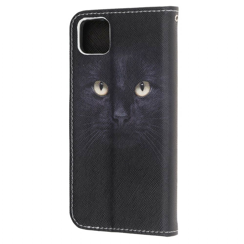 Flip Case Für Huawei Y5p Mit Kordel Schwarze Katzenaugen Mit Riemen