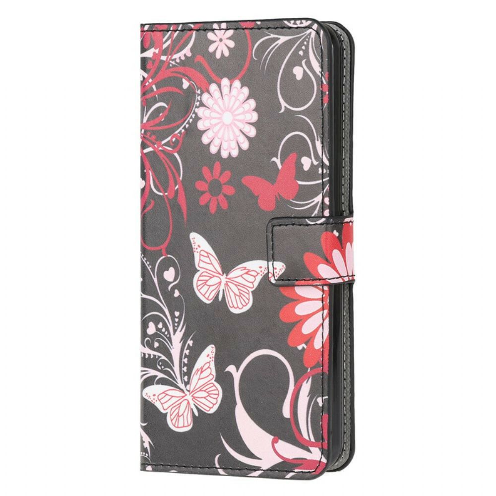 Flip Case Für Huawei Y5p Schmetterlinge Und Blumen