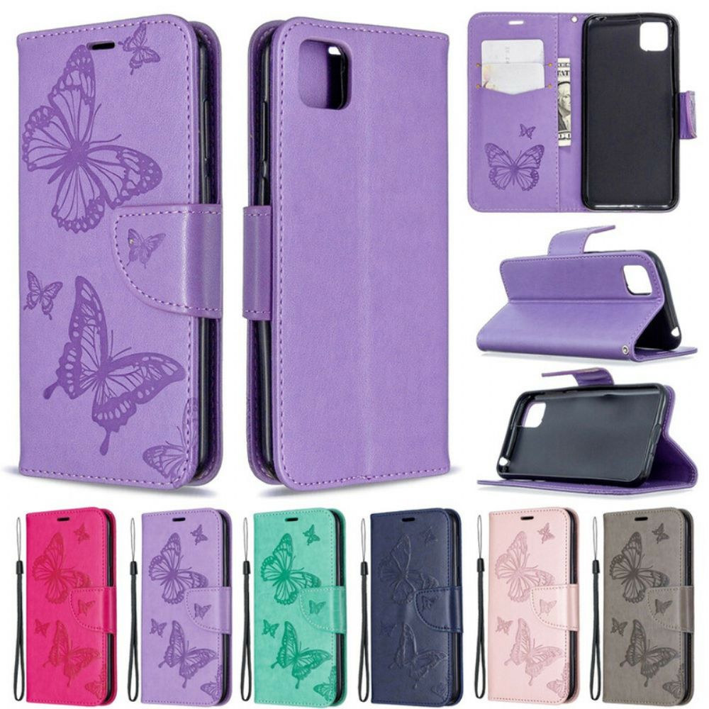 Flip Case Für Huawei Y5p Flip Case Schmetterlinge Und Schräge Klappe