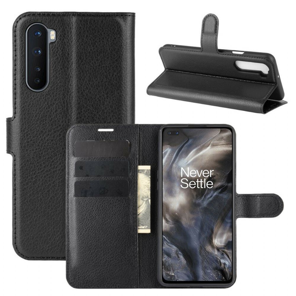 Flip Case Für OnePlus Nord Klassischer Litschi-effekt