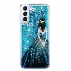 Hülle Samsung Galaxy S24 Plus 5g Blue Girl Glitzerflüssigkeit