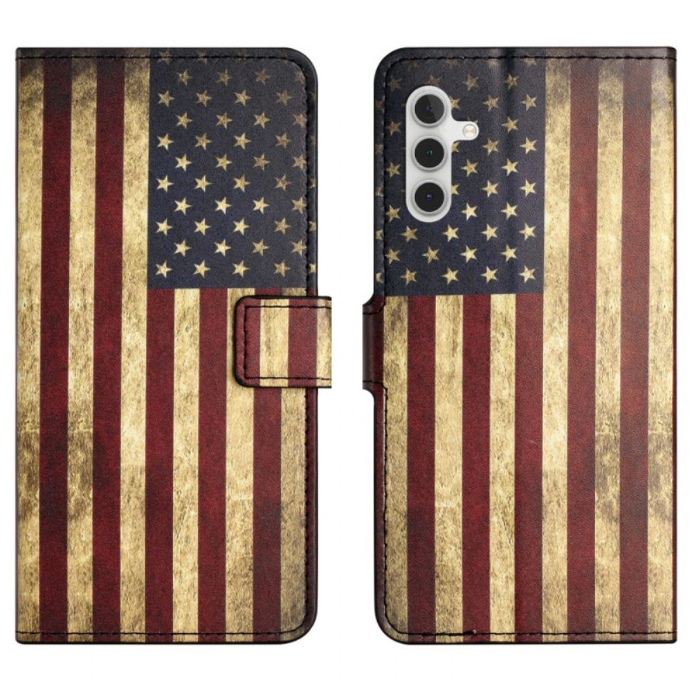 Lederhüllen Für Samsung Galaxy S24 Plus 5g Amerikanische Flagge Im Vintage-stil