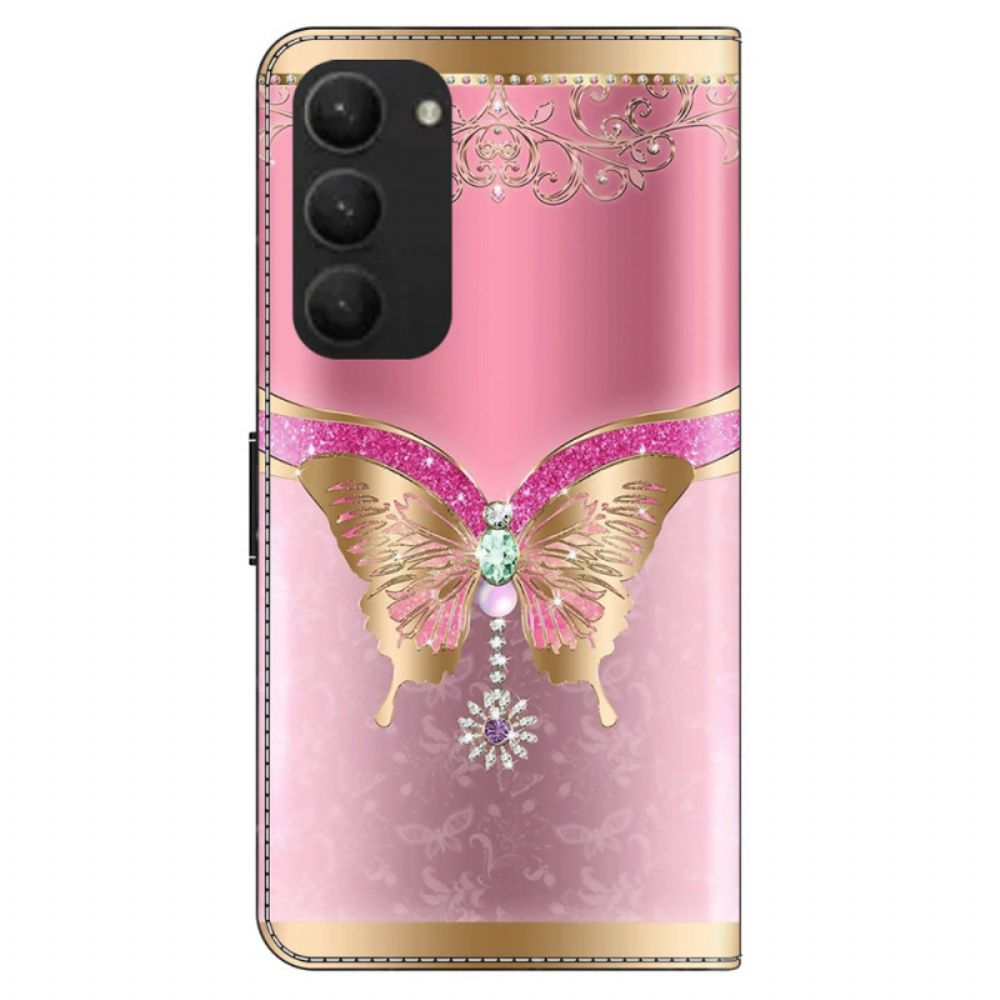 Lederhüllen Für Samsung Galaxy S24 Plus 5g Rosa-goldener Schmetterling