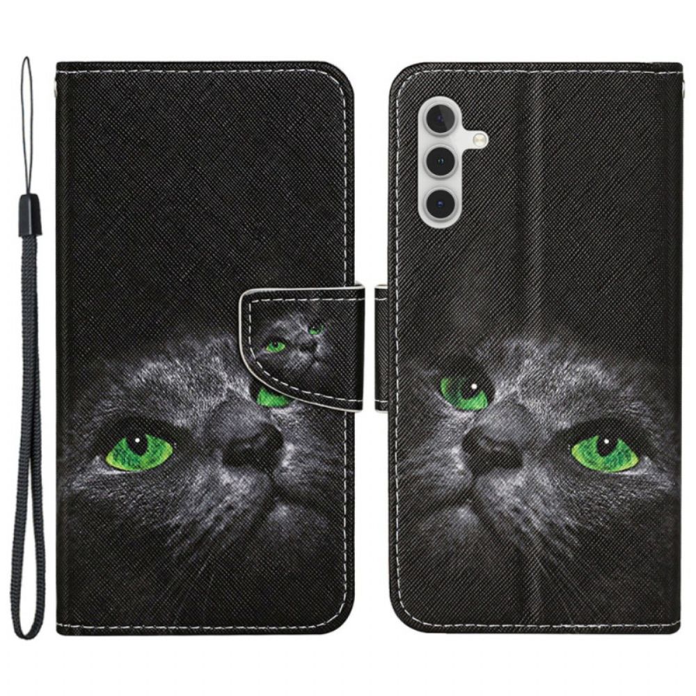 Lederhüllen Samsung Galaxy S24 Plus 5g Handyhülle Grünäugige Katze Mit Riemen