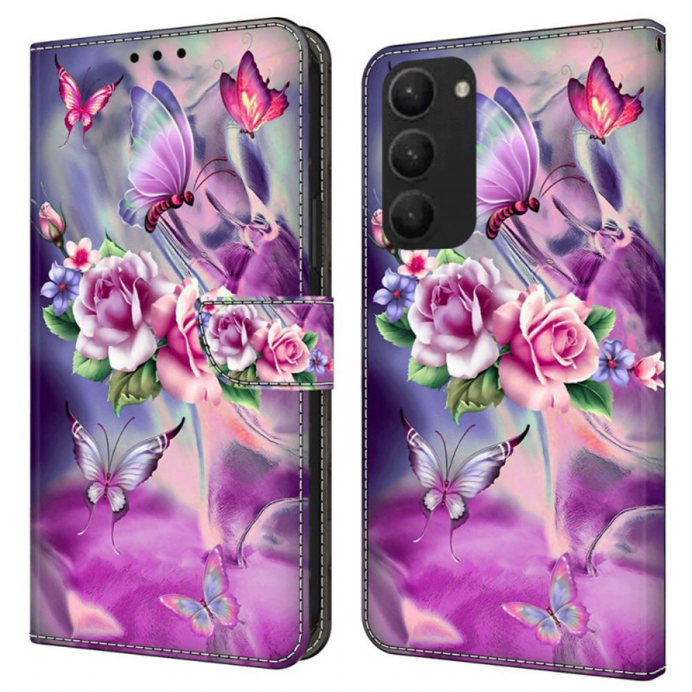 Lederhüllen Samsung Galaxy S24 Plus 5g Handyhülle Schmetterlinge Und Blumen